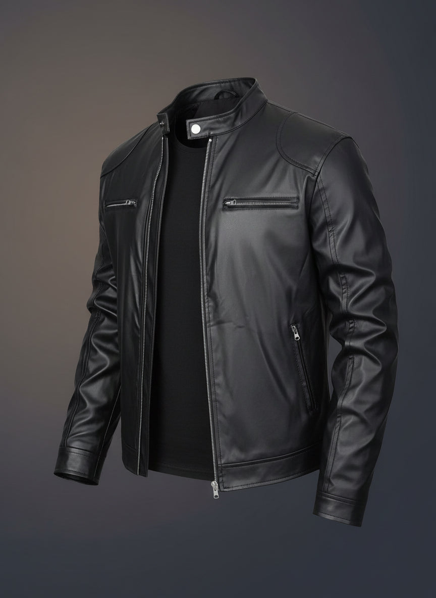 Elevé Luxe Men's Stand-up Collar Leather Jacket Business Casual Jacket