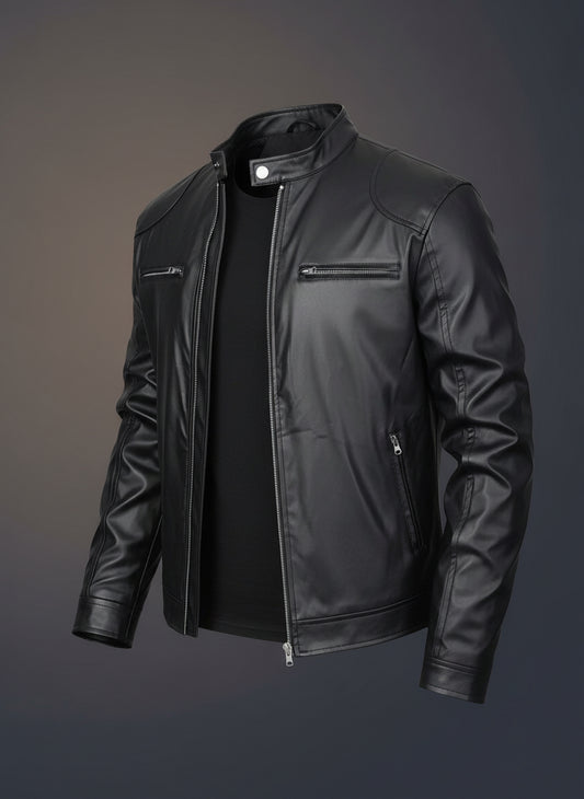 Elevé Luxe Men's Stand-up Collar Leather Jacket Business Casual Jacket