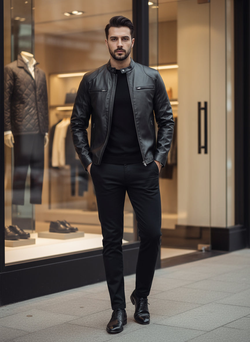 Elevé Luxe Men's Stand-up Collar Leather Jacket Business Casual Jacket