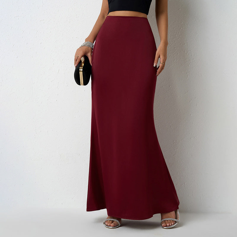 Elevé Women's Elegant Satin High Waist Flared Midi Skirt