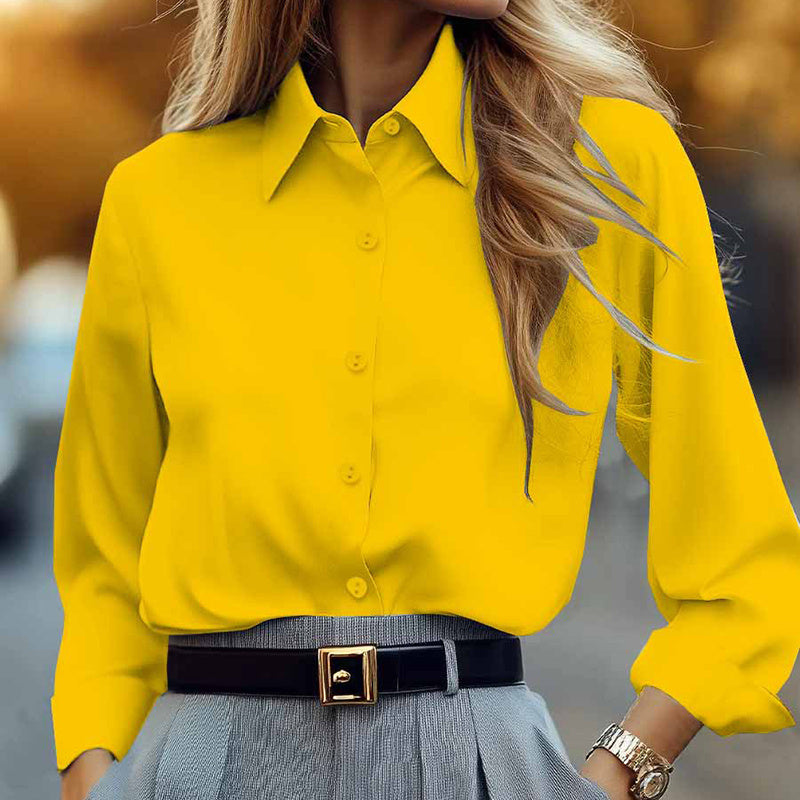 Elevé Luxe Women's Solid Color Lapel Long Sleeve Shirt