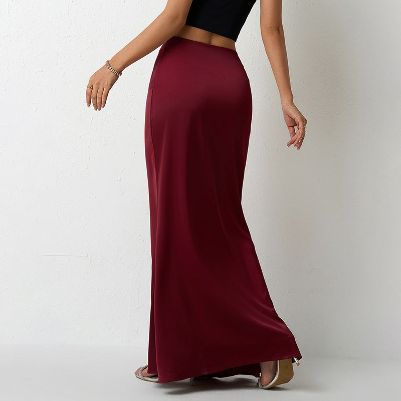 Elevé Women's Elegant Satin High Waist Flared Midi Skirt