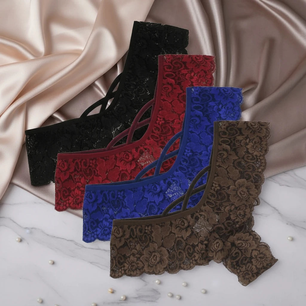 Elevé Luxe 4-Pack Lace Cheeky Thong Set